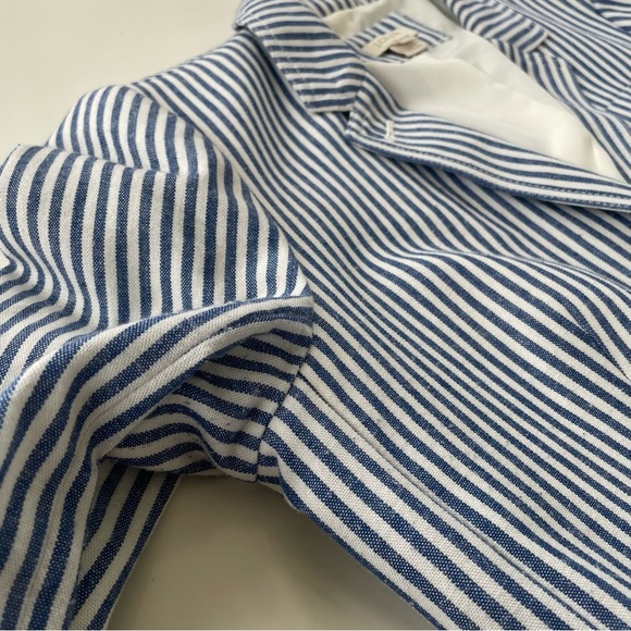 J.Crew Factory Women's Preppy Blue Ivory Stripe Striped Blazer Size 14 - Picture 6 of 8